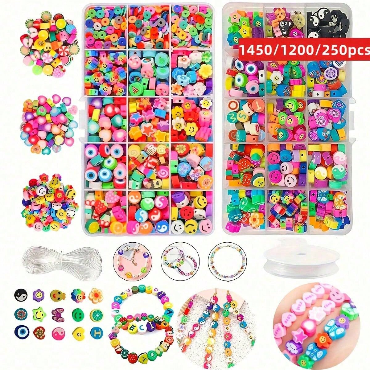 Charm Bracelet Beads - 1450/1200/250pcs Polymer Clay Beads Set, Box,