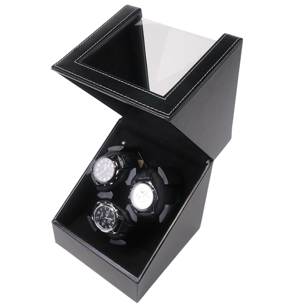 Automatic Watch Winder - Black PU Leather 3 Slots Real