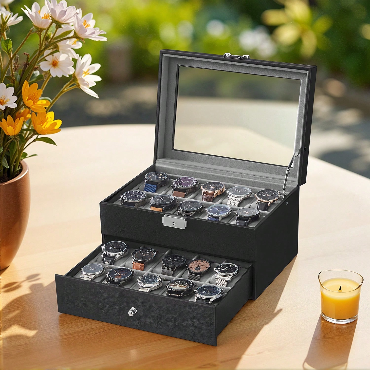 20-Slot Watch Box with Glass L - Jewelry Box Organizer Watches review and price