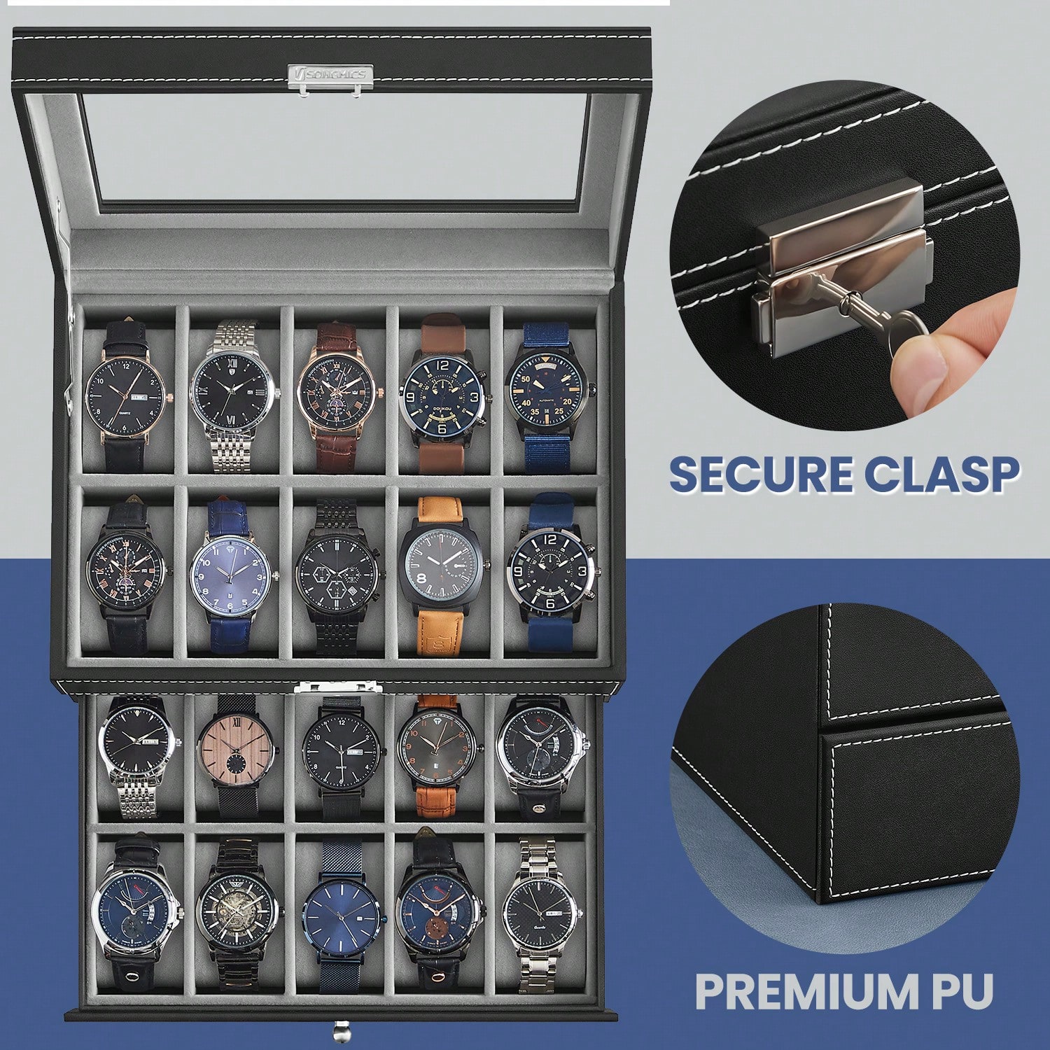 20-Slot Watch Box with Glass L - Jewelry Box Organizer Watches review and price