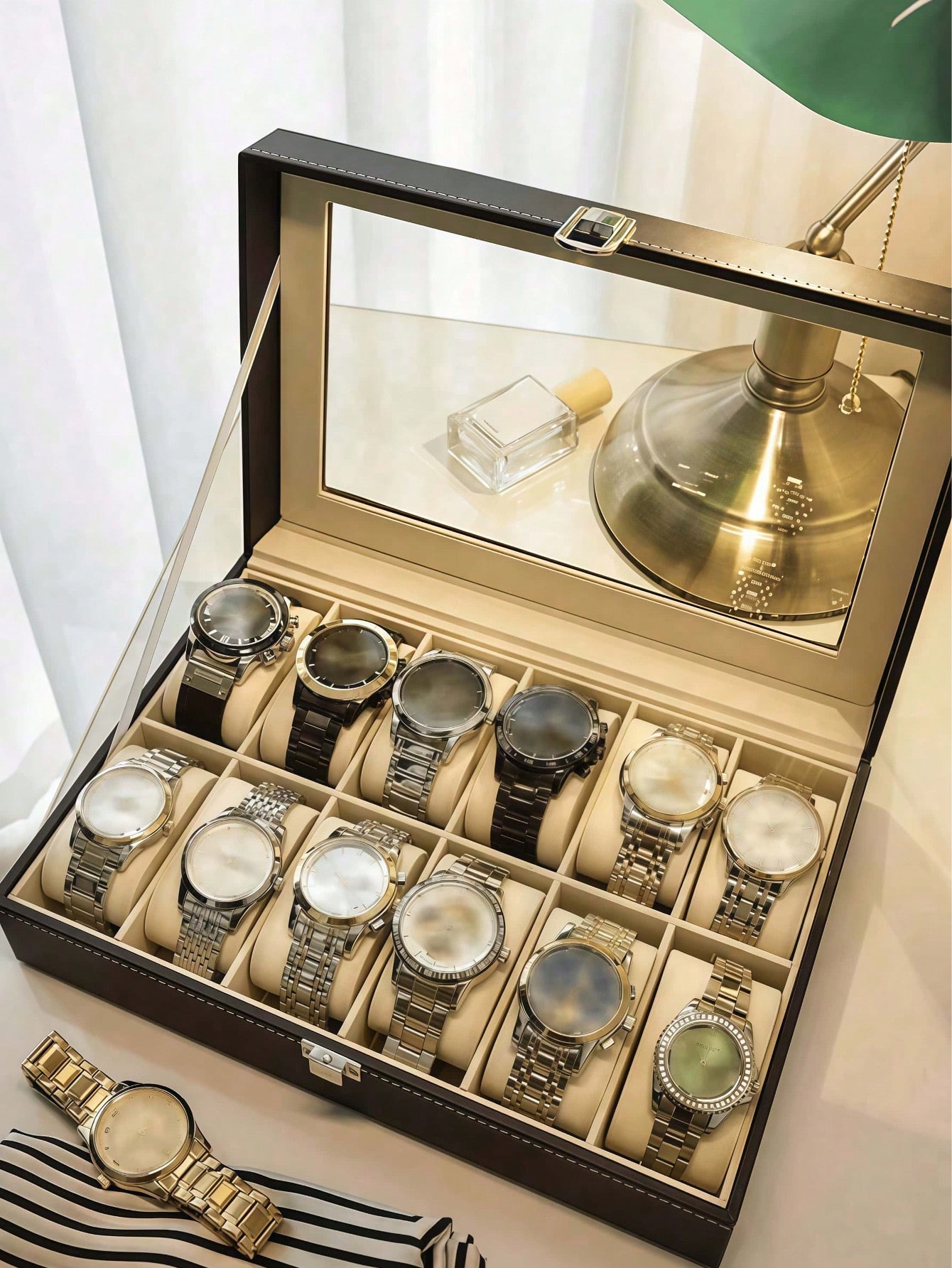 Leather Watch Box with Lock, L - Jewelry Box Organizer Watches review and price