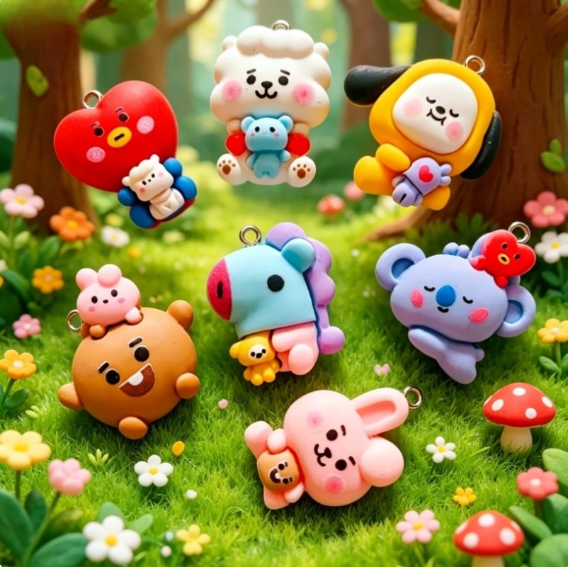 7pcs BT21 Resin Cartoon Charm  - Charm Bracelet Beads review and price